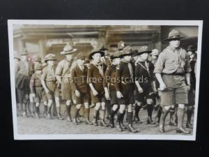 Lancashire DARWEN BOY SCOUTS TROOP & LEADERS ON PARADE - Old RP Postcard