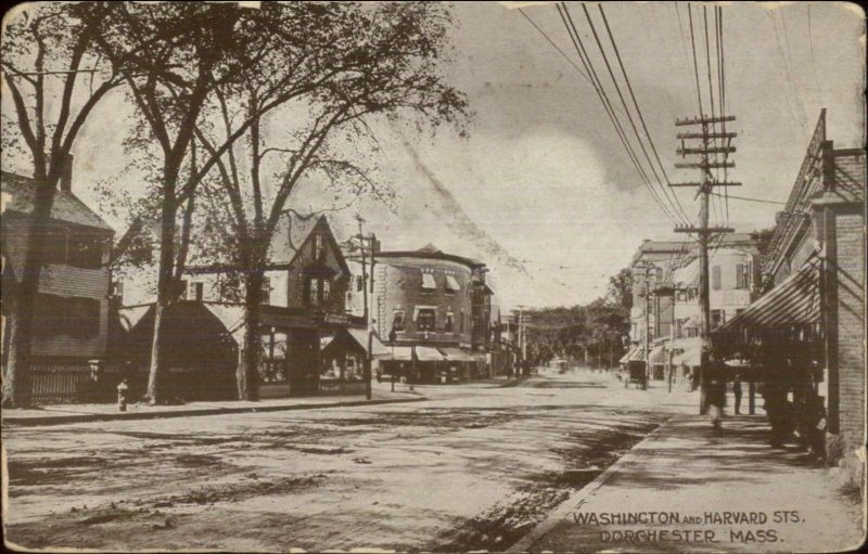 Dorchester MA Washington & Harvard Sts. c1910 Postcard