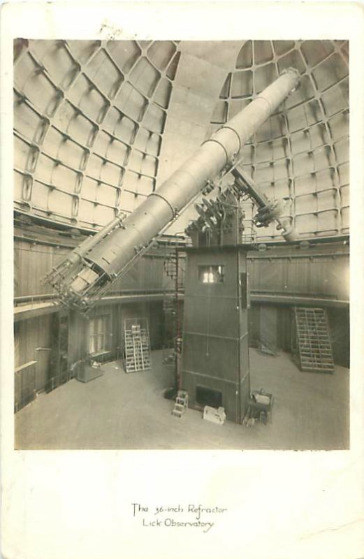 Lick Observatory Telescope 36 Refractor, Interior View, CA Real Photo Postcard