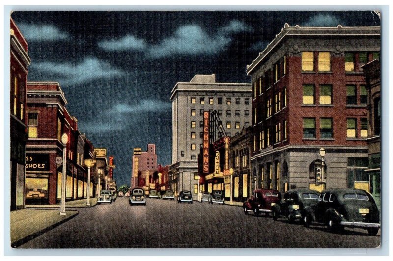 Main Street Cars Building Street Night Light View Oshkosh Wisconsin WI Postcard