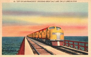 Postcard City Of San Francisco Crossing Great Salt Lake S. P. Lines Train Utah