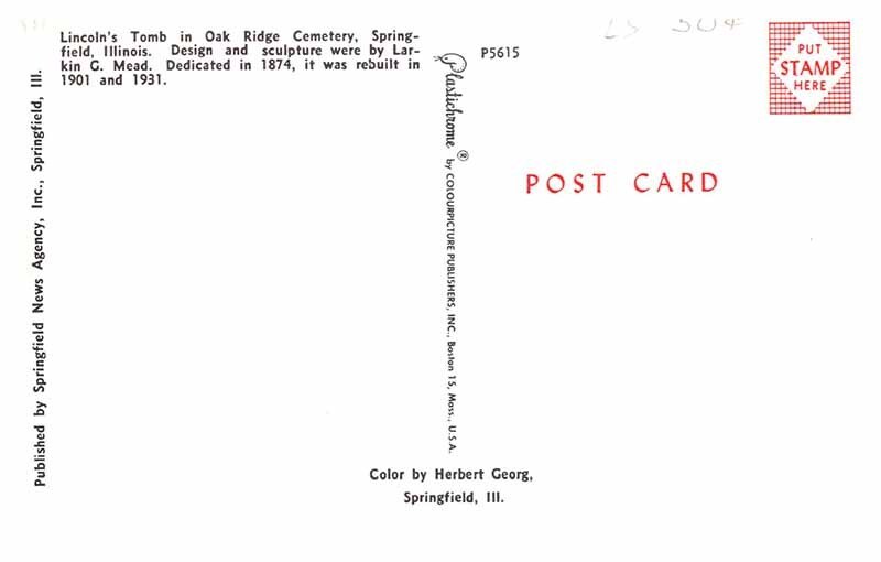 Postcard MONUMENT SCENE Springfield Illinois IL AS9639