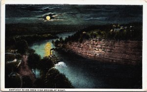 USA Kentucky River From High Bridge At Night Vintage Postcard C033