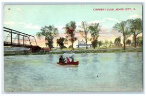 1909 Country Club Bridge Boat Scene Sioux City Iowa IA Posted Antique Postcard