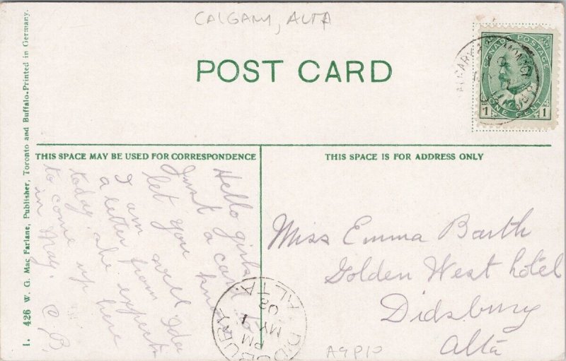Burns Block Calgary Alberta AB Canada c1903 Didsbury Cancel Postcard H59