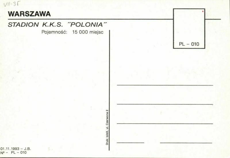 poland, WARSAW WARSZAWA, Stadion K.K.S. Polonia (1993) Stadium Postcard