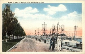Annapolis Maryland MD Road Along Sentee Basin Sailors Vintage Postcard