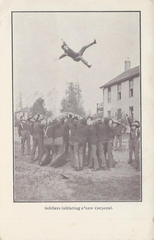 Soldiers Initiating A New Corporal, Early Postcard, Unused