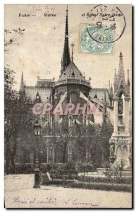 Paris Old Postcard Statue and Church of Our Lady