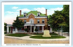 CLEARFIELD, Pennsylvania PA ~ War Memorial AMERICAN LEGION HOME c1940s Postcard