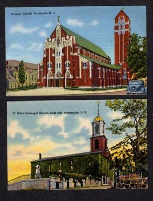 NH Lot 2 Church PORTSMOUTH NEW HAMPSHIRE Postcard Linen