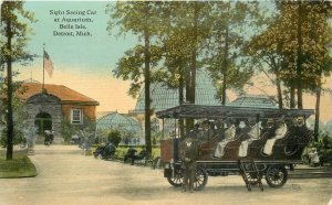 Postcard Michigan Detroit Sight Seeing car aquarium Belle Isle C-1910 23-10069