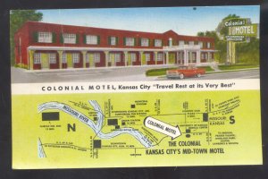 KANSAS CITY MISSOURI COLONIAL MOTEL CARS CITY MAP VINTAGE ADVERTISING POSTCARD