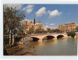 Postcard Notre-Dame Cathedral and river Seine, Paris, France