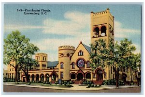 Spartanburg South Carolina Postcard First Baptist Church c1940 Vintage Antique