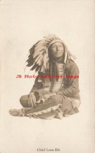 Native American Sioux Indian, RPPC, Chief Lone Elk in Full Dress Costume, Fiske