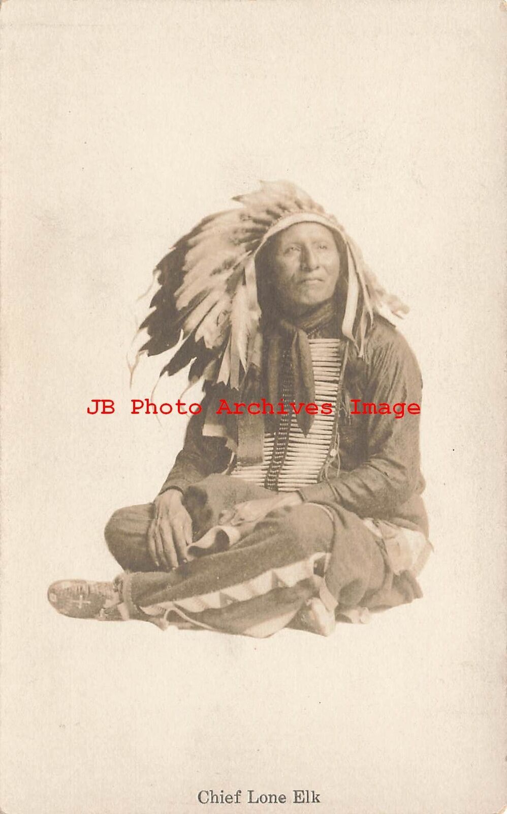 Native American Sioux Indian Rppc Chief Lone Elk In Full Dress Costume Fiske Asia And Middle 