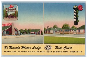 c1940's El Rancho Motor Lodge Rose Court Rock Springs Wyoming Vintage Postcard