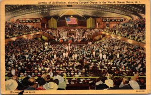 Linen Postcard Auditorium World's Largest Organ in Ocean Grove New Jersey~139165