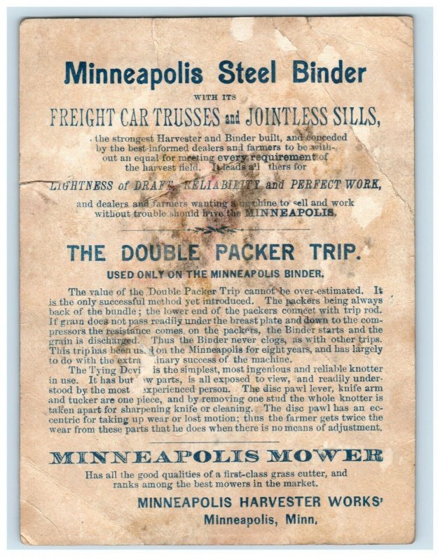 1880's-90's Minneapolis Steel Binder Mower Freight Car Trusses Lovely Lady 7H 