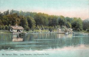 Mt Vernon OhioLake Hiawatha ParkBoat HouseTall Water Slides 1910 Postcard