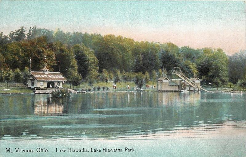 Mt Vernon OhioLake Hiawatha ParkBoat HouseTall Water Slides 1910 Postcard