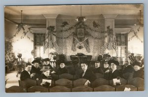 EAST BLACKSTONE MA CHURCH w/ AMERICAN FLAGS ANTIQUE REAL PHOTO POSTCARD RPPC