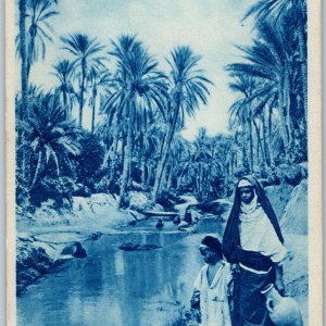 c1930s Libya Cool River Bath Refreshment Oasis Water Urn Mother Cyanotype A191