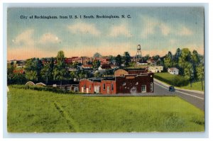 c1940s City of Rockingham from US 1 South, Rockingham NC Unposted Postcard 