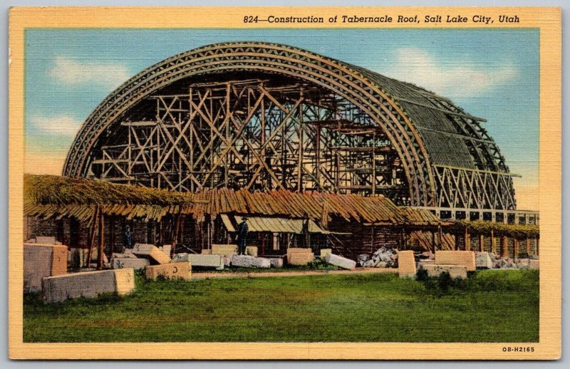 Salt Lake City Utah 1940s Postcard Construction Of Tabernacle Roof