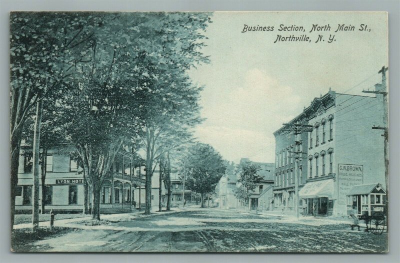 NORTHVILLE NY BUSINESS SECTION NORTH MAIN STREET ANTIQUE POSTCARD