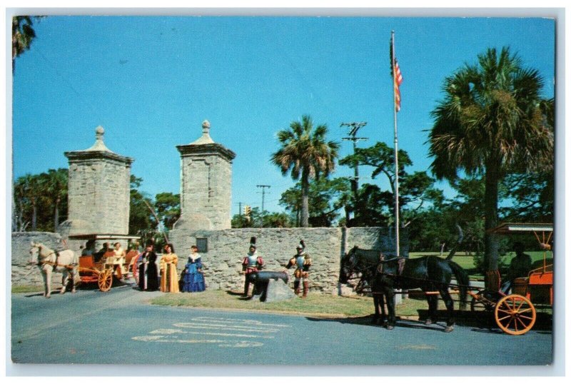 The Old City Gates Entrance Horse Carriage St. Augustine Florida FL Postcard