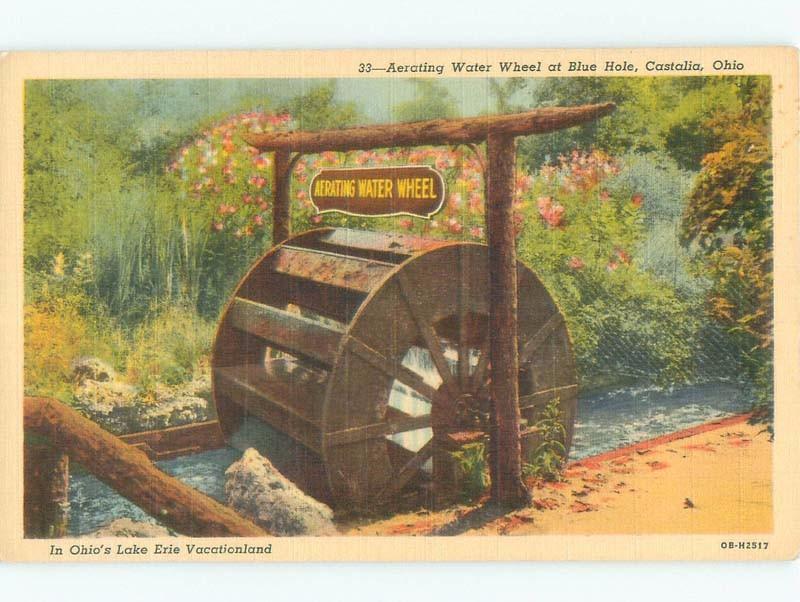 Linen WATER WHEEL OF THE BLUE HOLE Castalia - Near Sandusky Ohio OH E6101-12