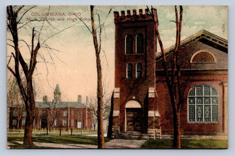 J93/ Columbiana Ohio Postcard c1910 County M.E. Church High School 110