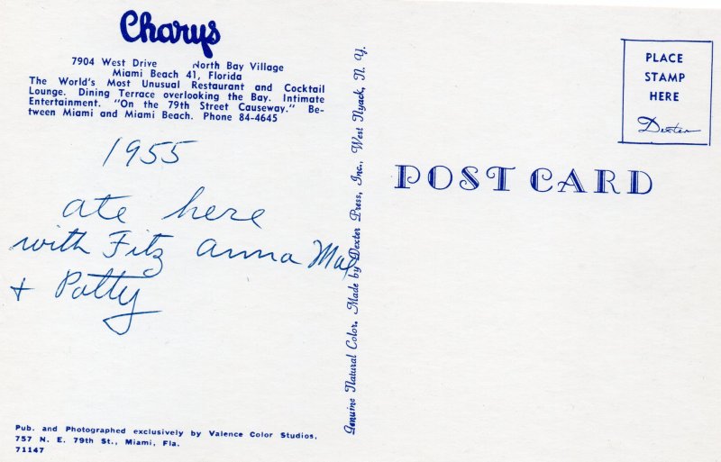 10687 Charys Restaurant, Miami Beach, Florida 1955