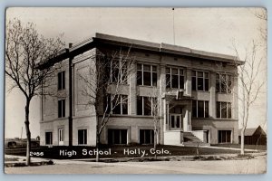1918 High School Building Holly Colorado CO RPPC Photo Posted Antique Postcard