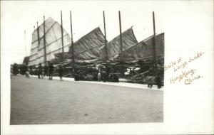 Hongkong Hong Kong China Sails of Large Junks c1910 Real Photo Postcard