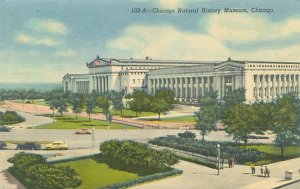 Chicago Illinois Natural History Museum, Old Cars Linen Postcard Unused