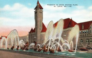 Vintage Postcard Fountain In Union Station Plaza St. Louis Mo Missouri