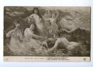 187028 Nude SIREN Dolphin by LA LYRE Vintage SALON 1910 PC