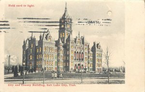 Postcard 1907 Utah Salt Lake City City County Bldg Hold to light 23-13712
