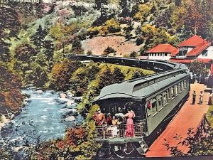 Postcard Southern Pacific Train on  Rd. of a 1000 Wonders, Shasta Springs, CA W5