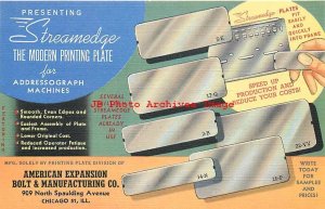 Advertising Linen Postcard, American Expansion Bolt & Mfg, Streamedge Plate