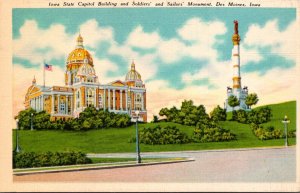 Iowa Des Moines State Capitol Building and Soldiers and sailors Monument