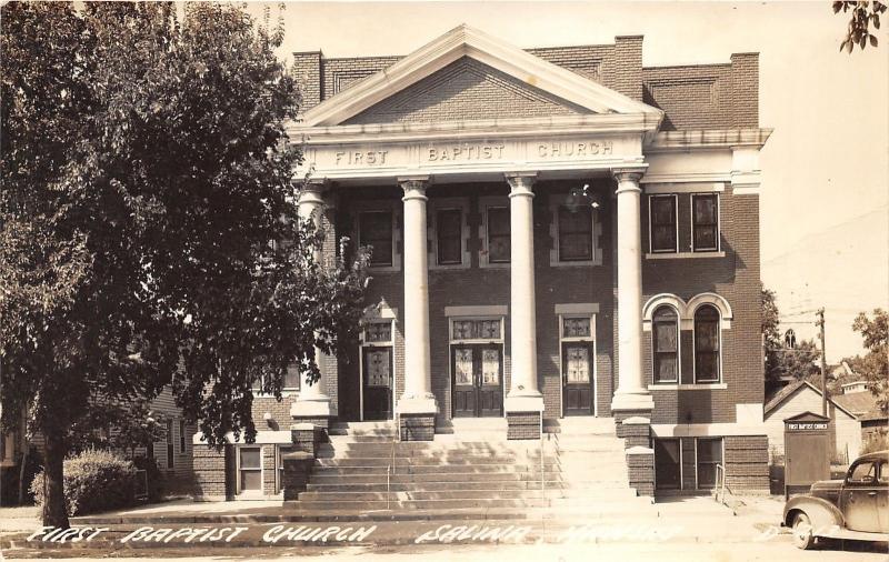 Salina Kansas~First Baptist Church~Ionic Greek Columns @ Entrance~1940s RPPC