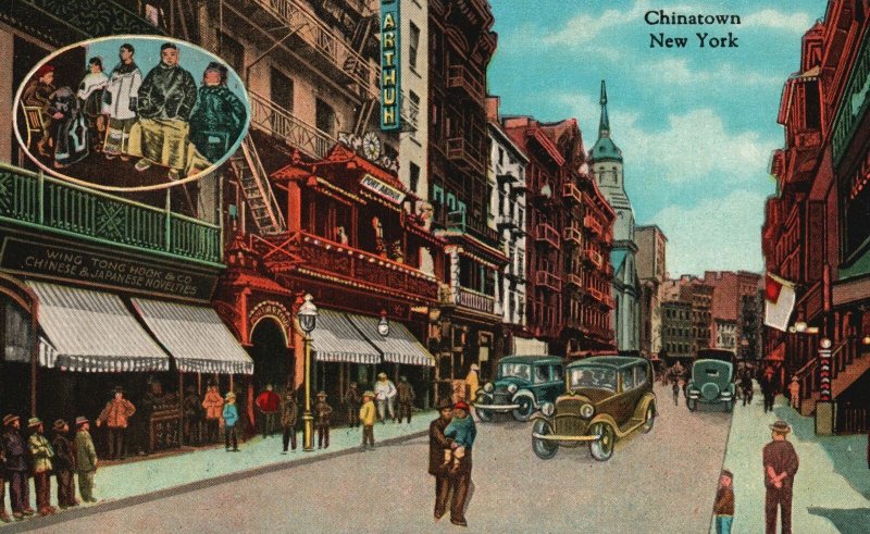 Vintage Postcard Old Winding Streets Tenements Restaurants Chinatown New York