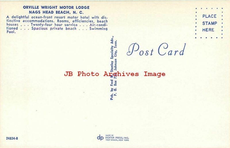 NC, Nags Head Beach, North Carolina, Orville Wright Motor Lodge, 50s
