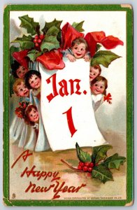 Frances Brundage New Year~Toddler Boys & Girls Poke Out From Calendar Pages~TUCK