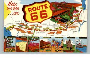 ROUTE 66 Map Multi-View Old Postcard