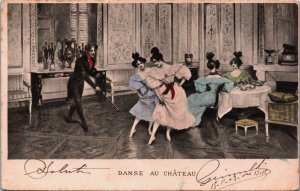 People Party Danse au Chateau Vintage Postcard C172